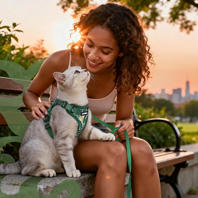rabbitgoo Cat Harness and Leash Set, Escape Proof Vest, Rainforest Green | Soft Breathable Mesh, Easy Adjustable Fit, Snap Buckles, Sturdy Clip, Reflective Strips, for Small & Average Cats Walks, Xs
