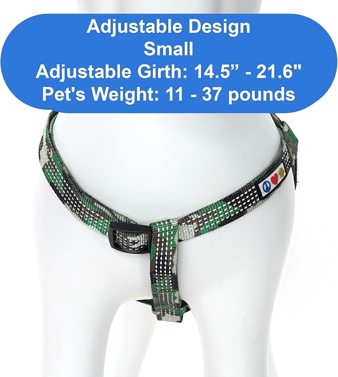 Pawtitas Reflective Step-in Dog Harness – Adjustable No-Pull Vest for Puppies to Seniors, Safe & Comfortable, S Camo Green
