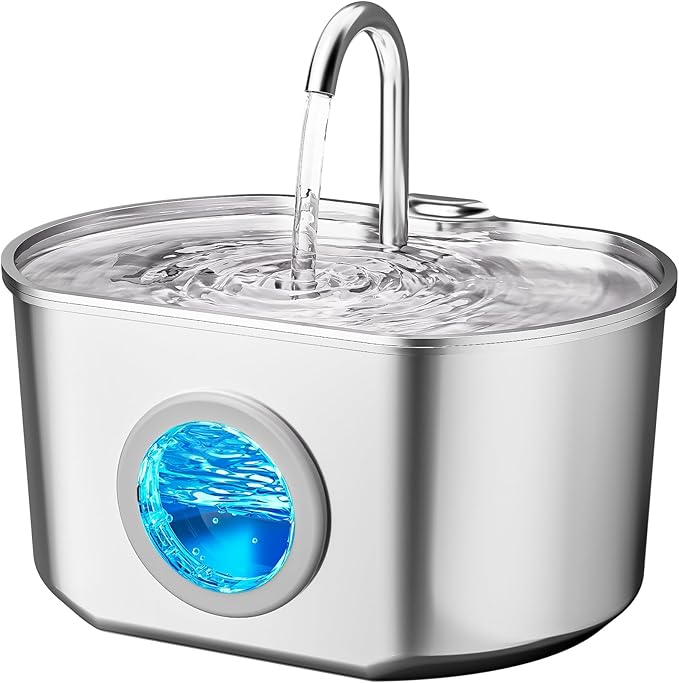 Cat Water Fountain Stainless Steel: 73oz/2.2L Cat Fountain for Drinking- Pet Water Fountain Inside - Automatic Dog Watering Dispenser Bowl - Pet Feeding & Watering Supplies
