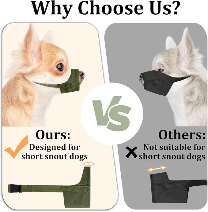 Fabric Dog Muzzle for Short Snout Small Dogs Chihuahuas Anti-Bite | Fits Shih Tzu Pomeranian Yorkshire Brachycephalic Dog, Grooming Vet Visits Walking Use, Prevent Chewing, Soft | Green, S
