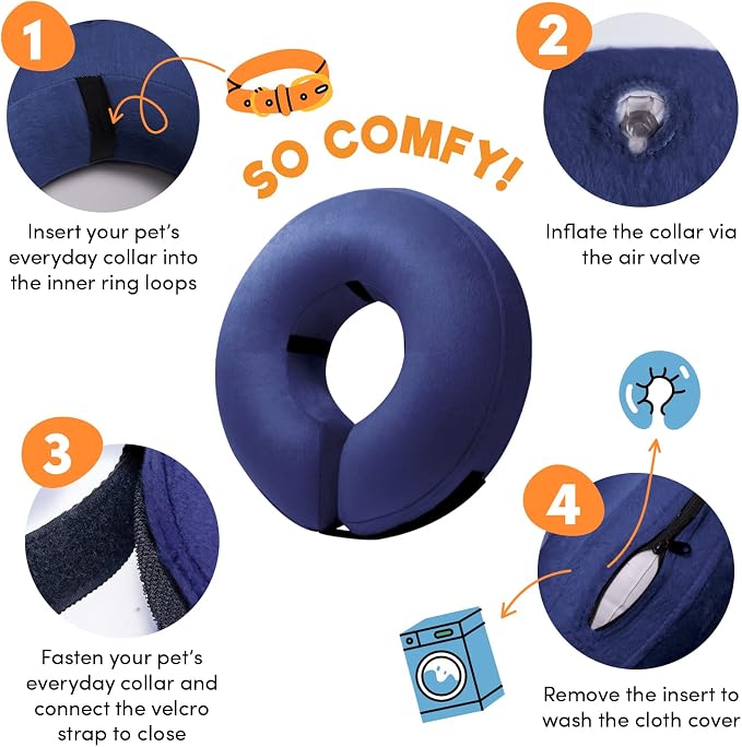 BENCMATE Inflatable Dog Cone Collar Alternative After Surgery XLarge | Soft Dog Cone for Small Medium Large Dogs and Cats, Doggie Neck Donut Recovery ECollar to Stop Licking, Navy Blue