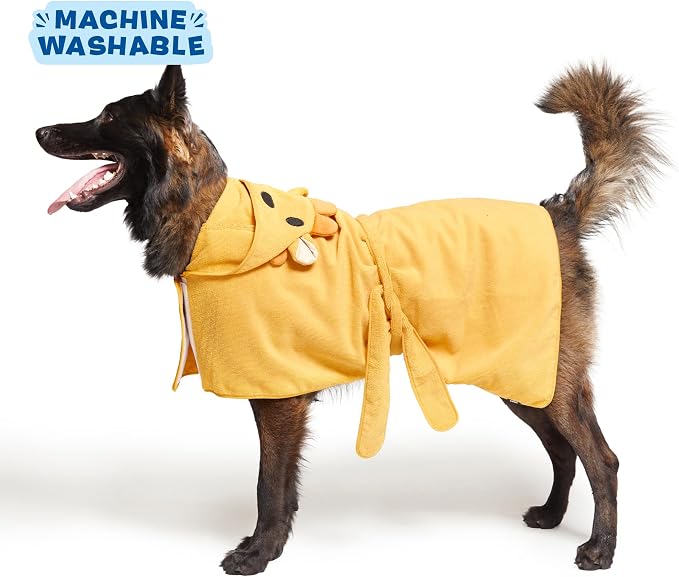 BARKBOX Dog Bathrobe - for Dogs - Large | Fast Drying, Microfiber Bath Towel - Hook & Loop Closure and Wrap Tie - Machine Washable - Lion