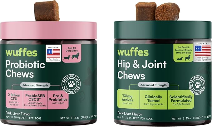 Wuffes Hip & Joint Supplement and Daily Probiotic Bundle for Small and Medium Dogs