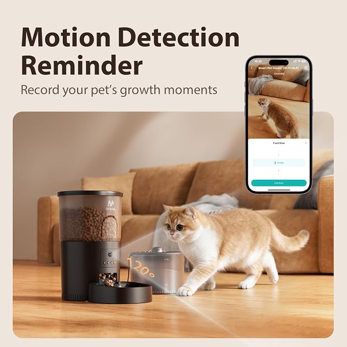 IMIPAW Automatic Cat Feeder with Camera and Water Fountain, HD AI Pet Recognition, APP Remote Control, Timed Food Dispenser, Two-Way Audio, Night Vision Function, 3L Fountains for Drinking with Filter
