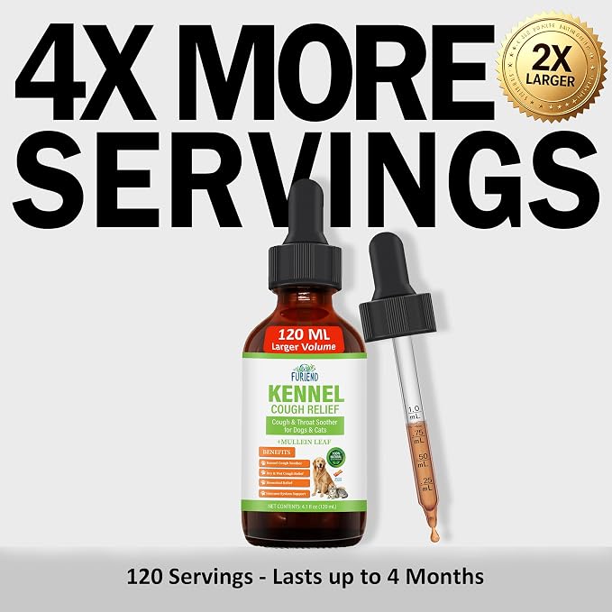 Dog Cough Relief Liquid Drops - Kennel Cough Treatment for Dogs & Cats - Better Absorption Than Soft Chews - 9 Natural Herbs with Postbiotics - 120mL/4.1 fl oz Value Pack for Respiratory Support