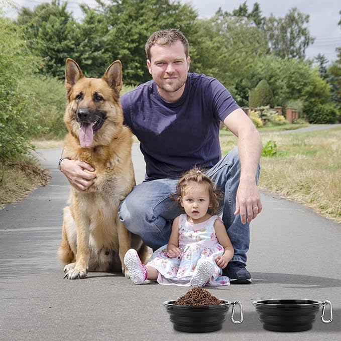 SLSON Collapsible Dog Bowls with Lids, 2 Pack, Black and Black, Large