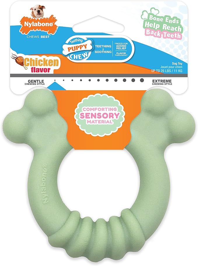 Nylabone Puppy Chew Sensory Material Soothing Ring Dog Chew Toy, Small | Chicken flavor, soothing teething toys for puppies, teething relief, freeze for extra comfort, up to 25 lbs