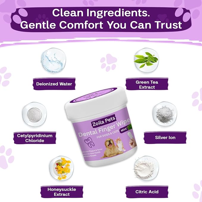 Dental Wipes Mint Scented – Best Dog Teeth Cleaning, Dog Dental Wipes for Dogs Teeth, Finger Toothbrush for Dogs and Cats, Oral Care, Remove Plaque, Tartar & Bad Breath – 50 Count