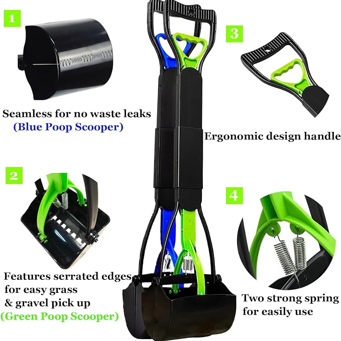 2-Piece ofPooper Scooper for Large Small Dogs Heavy Duty, Long Handle Poop Scoop for Yard, Grass, Gravel, Dog Poop Grabber with High Strength Material and Durable Spring