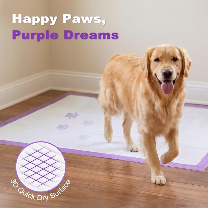 MIZOK Dog Pee Pads 30x36in, Pee Pads for Dogs XL Lavender Scented Odor Eliminating Super Absorbent Up to 10 Cups with 6-Layer Leak-Proof Quick-Dry Purple (40 Counts)