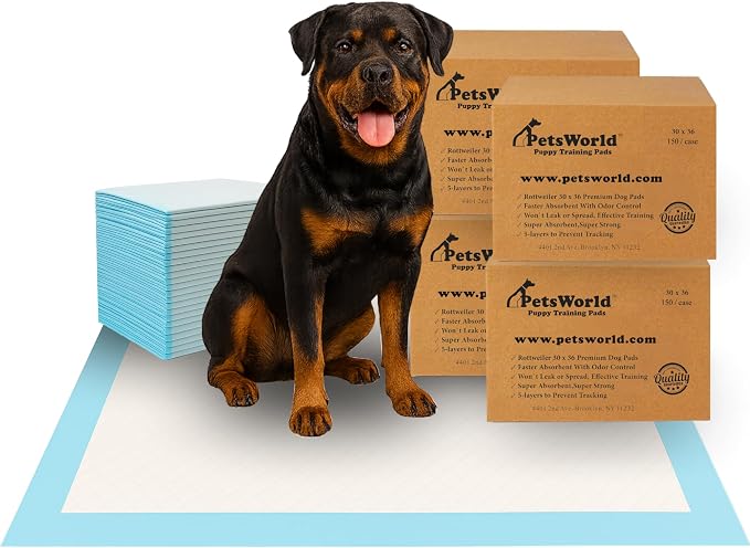 PetsWorld XL Dog Pee Pads 30"x36", 600-Count – Heavy Duty, Leak-Proof Potty Training Pads for Puppies & Large Dogs, Super Absorbent, Quick-Dry Disposable Pads with Odor Control