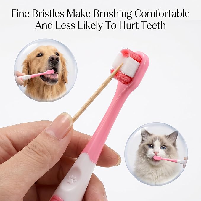2 Pcs Small Dog Toothbrush, Puppy Toothbrush & Cat Tooth Brush, Ultra Soft Bristles Pet Toothbrush for Tiny to Medium Pets, Dental Care Kit for Kitten & Small Dogs (Pink)