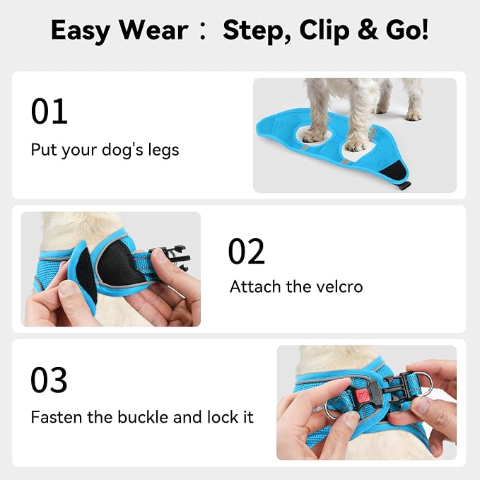Joytale Step-in Dog Harness, Soft Breathable Mesh, Sky Blue XXXS | Adjustable Fit for Small Dogs, Easy Step-in with Secure Fastener, Even Chest Pressure, Reflective For Night Safety, Washable