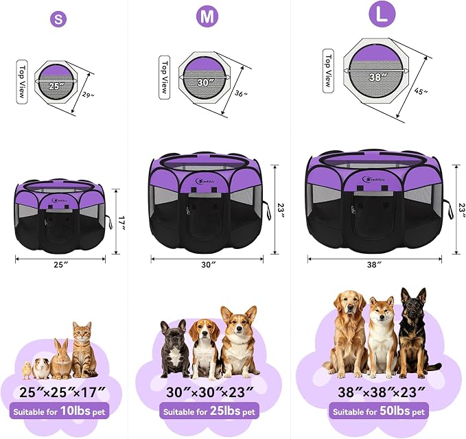 Siedihit Dog Cat Playpen, Puppy Pet Playpen, Small Dogs Tent Crates Cage Indoor/Outdoor, Portable Pop Up Dog Kennel Playpen with Carrying Case for Dogs/Cats/Rabbits,Purple