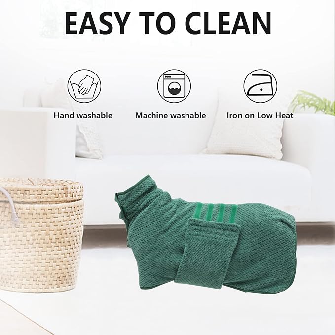 Geyecete Pineapple Grid Fast Drying Super Absorbent Dog Cat Bath Robe Towel - Green - S