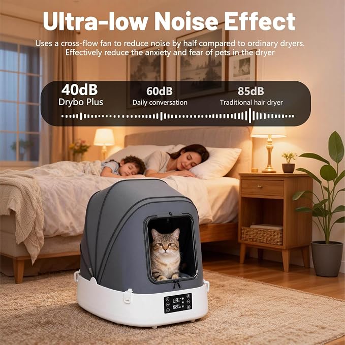 Updated Automatic Pet Dryer Box with 86CFM Dual Fans, 60L Foldable Design, 360° Quiet Airflow, Temperature/Time Control – Grooming Hair Blower for Dogs, Cats & Puppies