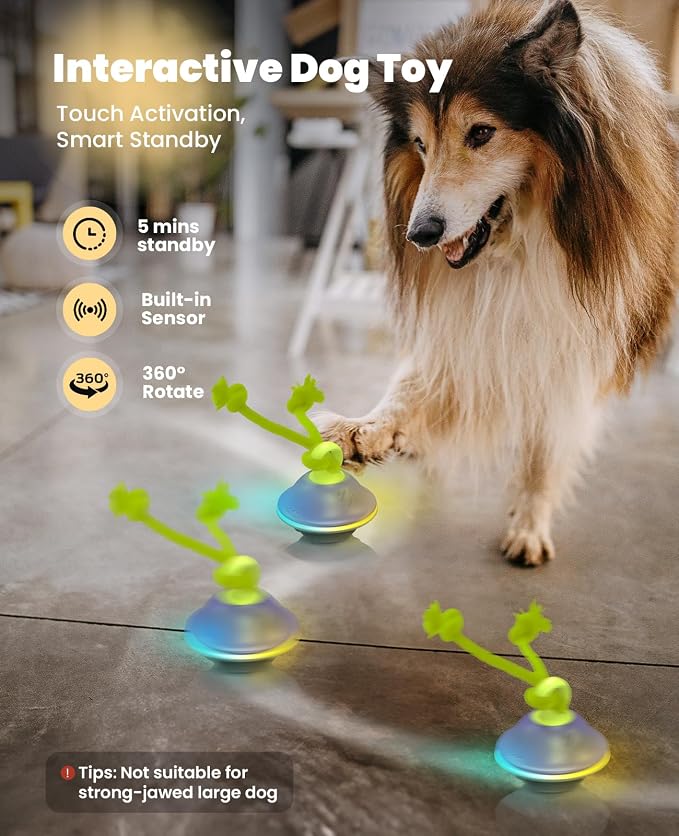 Xeuch Interactive Dog Ball with Rope, Motion Activated Squeaky Ball, Green | 3 Speeds, Bird Chirps, Voice Recording, 7 LED Modes, Type-C Recharge, 4-hour Playtime, Silicone Shell, for Small-medium Dogs