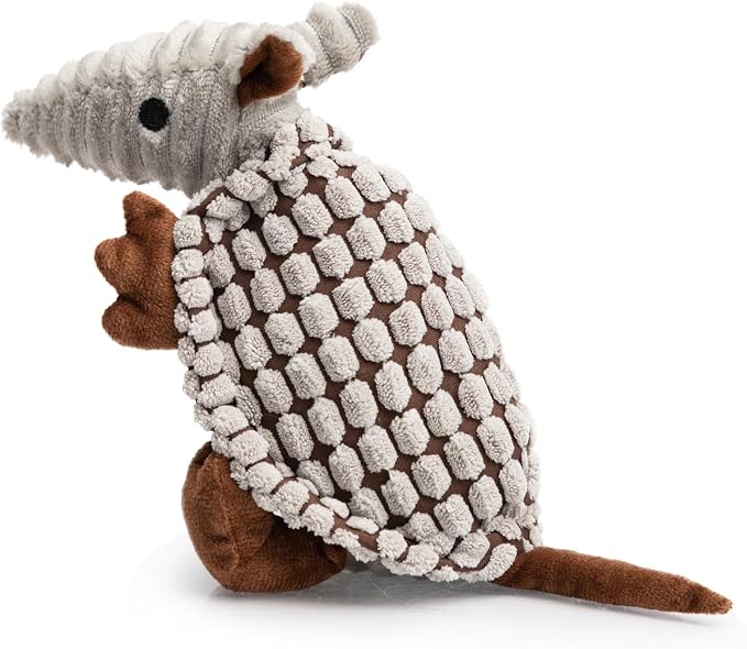 Hollypet Armadillo Squeaky Puppy Dog Toys for Small Medium Dogs, 8" | plush stuffed small dog squeak animal toy with unique grunt squeaker textured fabric for teeth cleaning toys