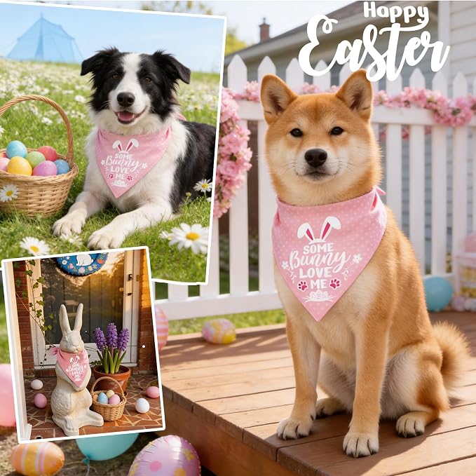 Easter 2-in-1 Dog Bandana with Egg-Stra Cute & Some Bunny Love Me Lovely Saying, Medium, Small, Pink