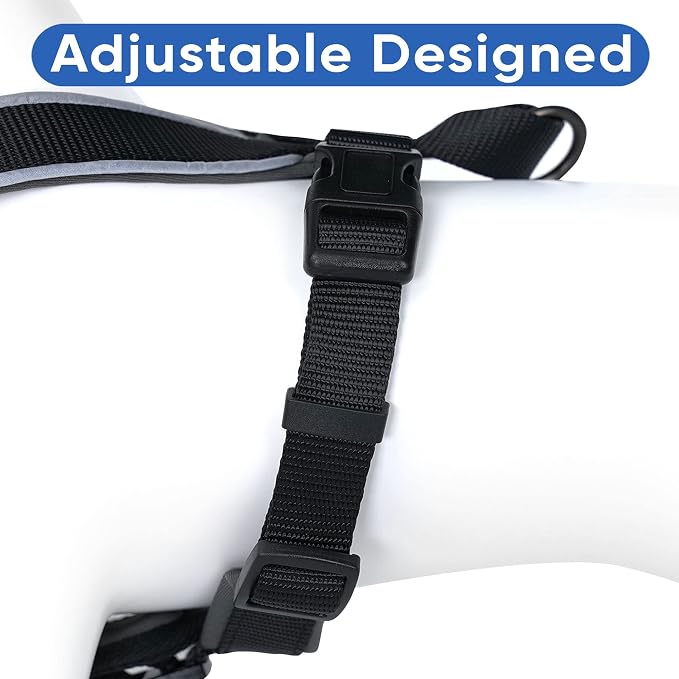 Pawtitas Reflective Padded Dog Harness for Medium Dogs – Adjustable Step-in Vest | Fits Chest 22–28 in | No Pull Personalized Training Harness | M | Black
