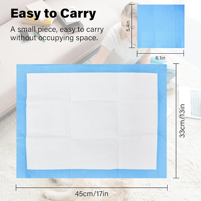 Basics Dog and Puppy Pee Pads with 4-Layer Leak-Proof and Quick-Dry Design for Potty Training, 13” x 17” Ultra Absorbent Disposable Changing Pads for Small Pets -Blue(25 Count)