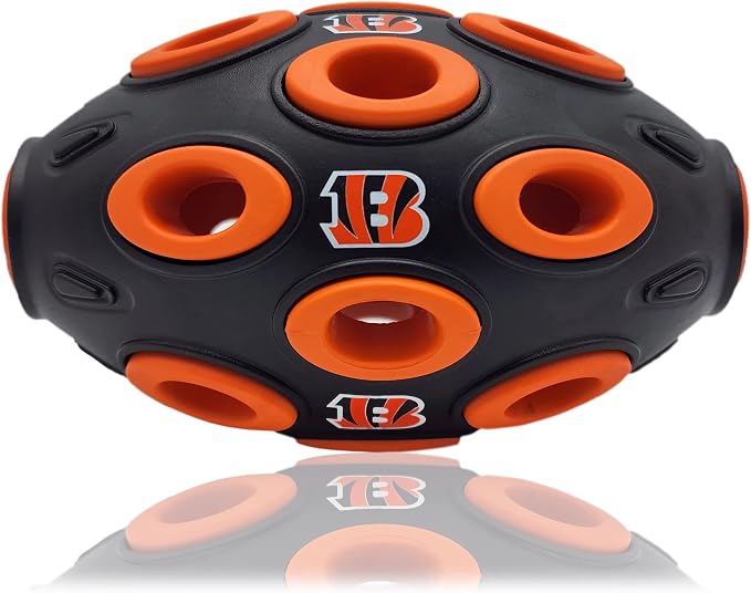 NFL Cincinnati Bengals Football Treat Dispensing Toy for Dogs and Cats, Rubber Ball Dog Toy, Interactive Fun Dog Treat Toy, Natural Rubber Dog Feeding Toy