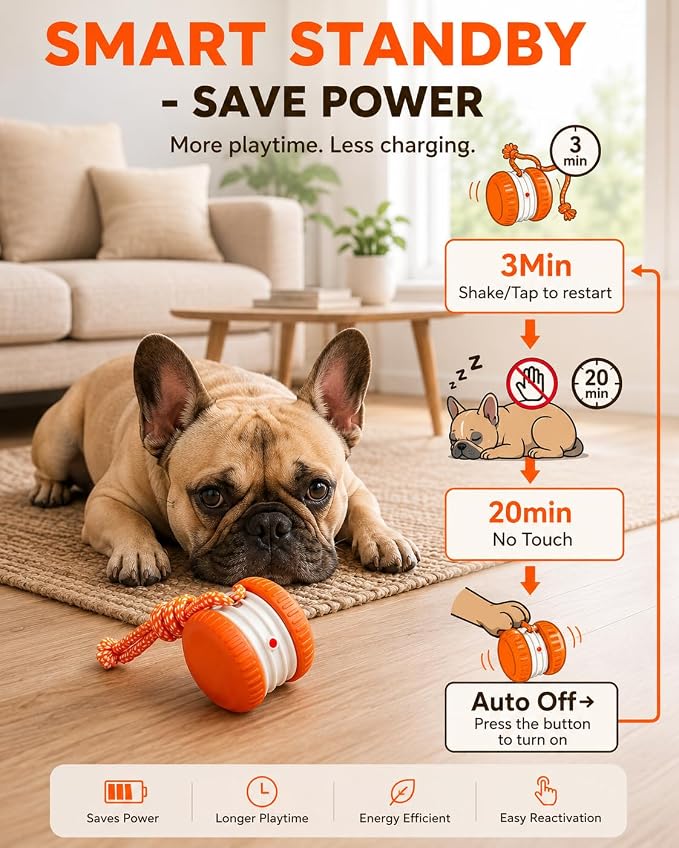 (2 Pack) Interactive Dog Toys for Small Dogs — Boredom Relief & Indoor Enrichment, Automatic Rolling Ball with Rope, Motion Activated Self Moving Dog Toy (Blue + Orange)