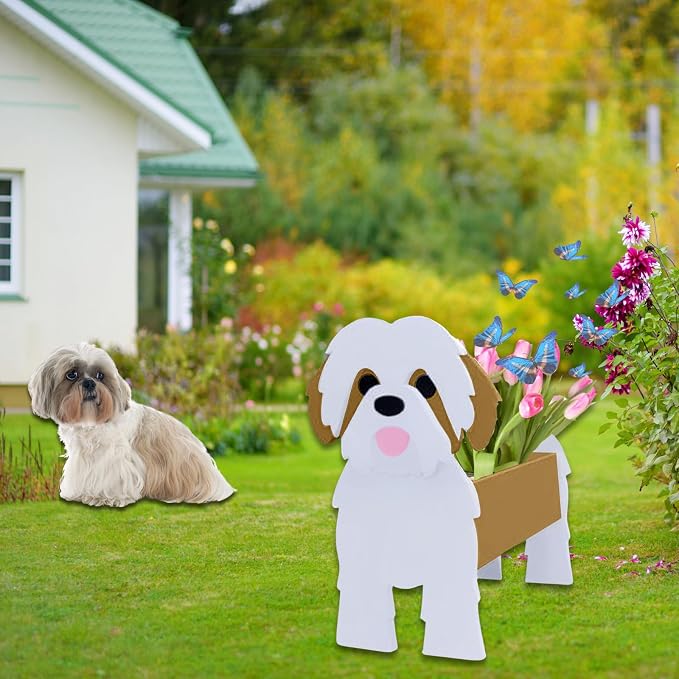 Brown Shih Tzu Dog Planter Pots, Animal Shaped Flower Pot