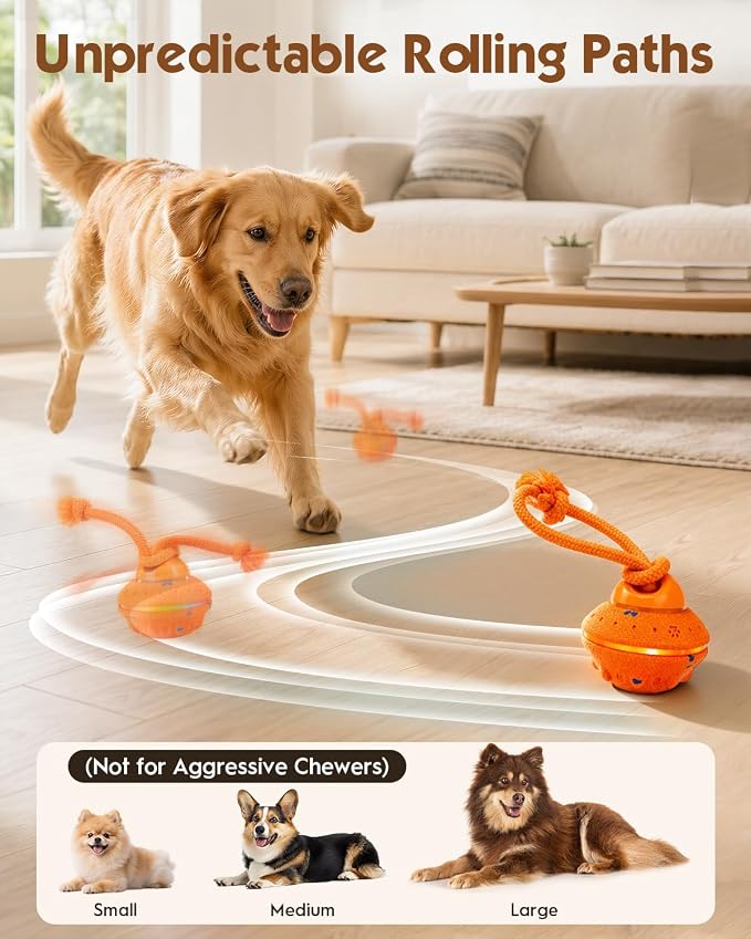 osou Interactive Dog Ball, Automatic Moving Toy with 3 Interactive Modes | Irregular Rotating, Motion-Activated, Auto off, 8 LED Lights & Bird Chirps, Rechargeable, Durable ETPU for All Breed Dogs