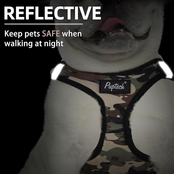 PUPTECK Dog Harness and Leash Set for Small Medium Dogs No Pull Step-in Soft Mesh Puppy Cat Vest Harnesses Reflective at Night, Camouflage, L