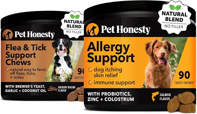 Flea and Tick Prevention & Allergy Itch Relief Virtual Bundle: Natural Flea Chews & Allergy Relief for Skin and Coat (Bacon & Salmon 90 ct)