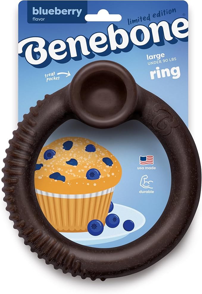 Benebone Ring Dog Chew Toy for Aggressive Chewers, Blueberry, Large | Durable, Super Chewer, Dog Bones, Long-Lasting, A Size for Every Dog, Keeps Them Busy