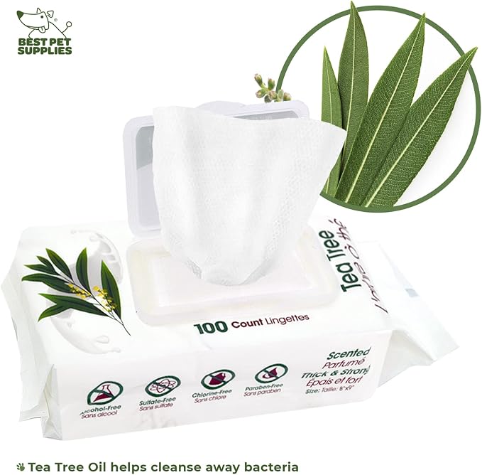 Best Pet Supplies Pet Grooming Wipes for Dogs & Cats, Tea Tree