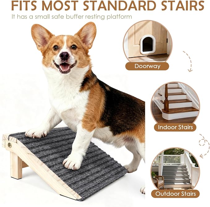 Foldable Dog Ramp for Stairs, Wooden Dog Stairs for Small Dogs | 4.2"H, 2 Pack, Up to 170 lbs, Assist Elderly/Injured Small Dogs, Anti-Slip Carpet Surface, Natural Solid Wood, No Assembly