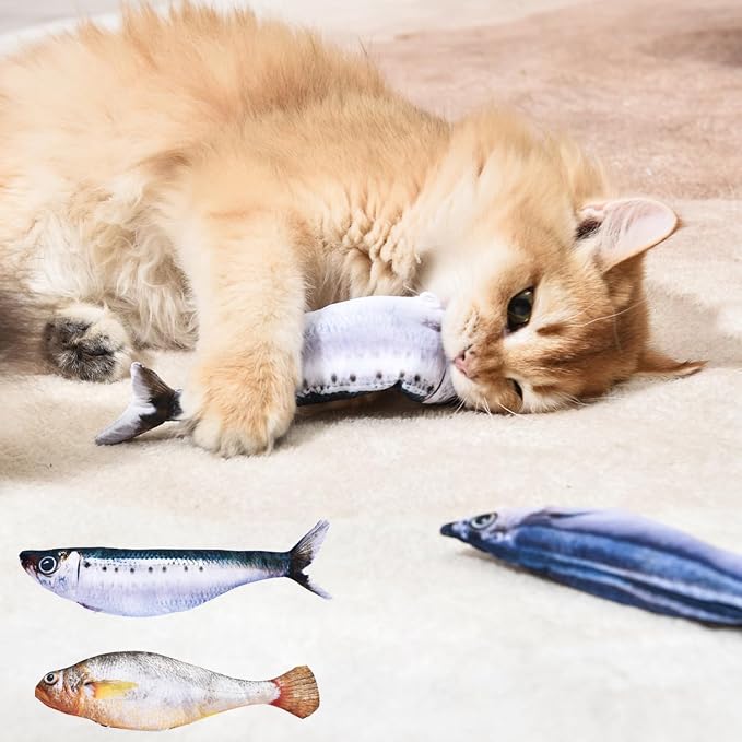 2 Pack Floppy Fish Cat Toys with Catnip, Rechargeable Flopping Fish Toy | Interactive Cat Fish Toys with Realistic Flopping Motion, Soft Plush Design for Indoor Cats, Kittens and Adult Cats