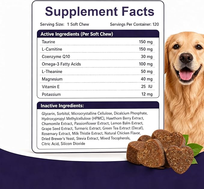 Heart Health & Calming Chews for Dogs, L-Theanine, Chicken