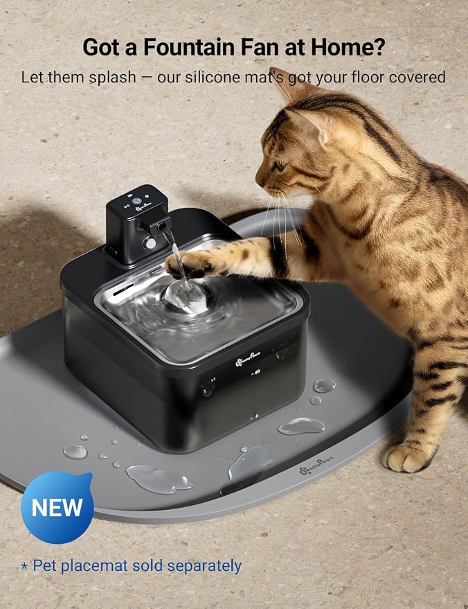 DownyPaws Cat Water Fountain Cordless, 84oz/2.5L Fursink Wireless Pet Water Fountains for Cats Indoor, Battery Operated Cat Drinking Fountain with Motion Sensor, Ultra Quiet Pump, BPA-Free, Black Pro