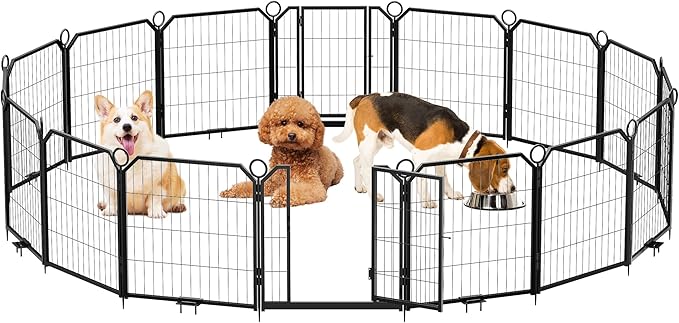 Dog Playpen 24 Inch 16 Panels, Large Exercise Puppy Pen with Lockable Door, Heavy Duty Metal Dog Fence Outdoor for Yard Backyard Home Foldable