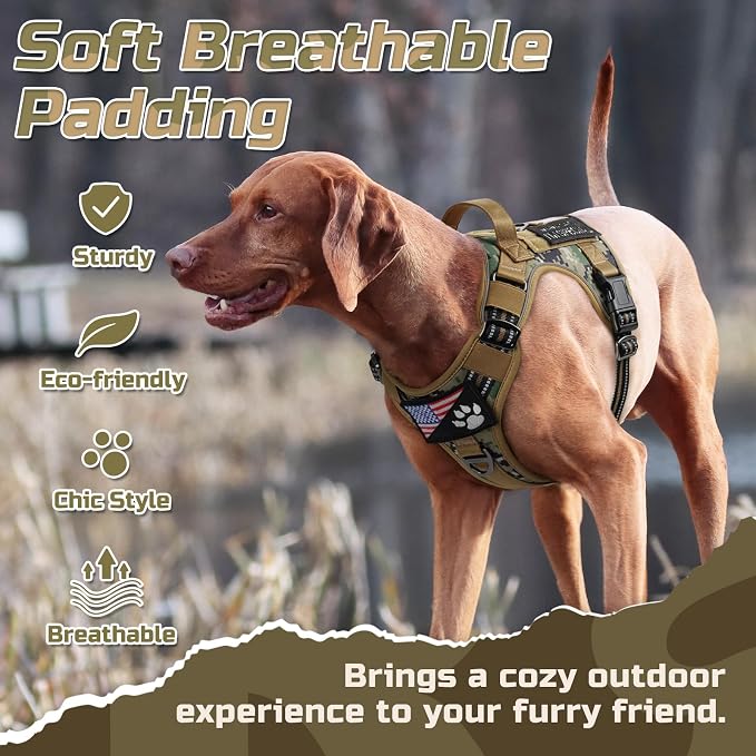 rabbitgoo Tactical Dog Harness for Medium, No Pull Military Service Vest | Molle & Handle, Heavy Duty, Adjustable, Reflective Straps, Easy Control for Training Walking, Brown camo, Medium
