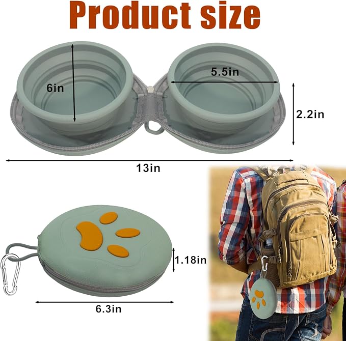 Collapsible Dog Bowls, 2-in-1 Silicone with Carabiner, Green