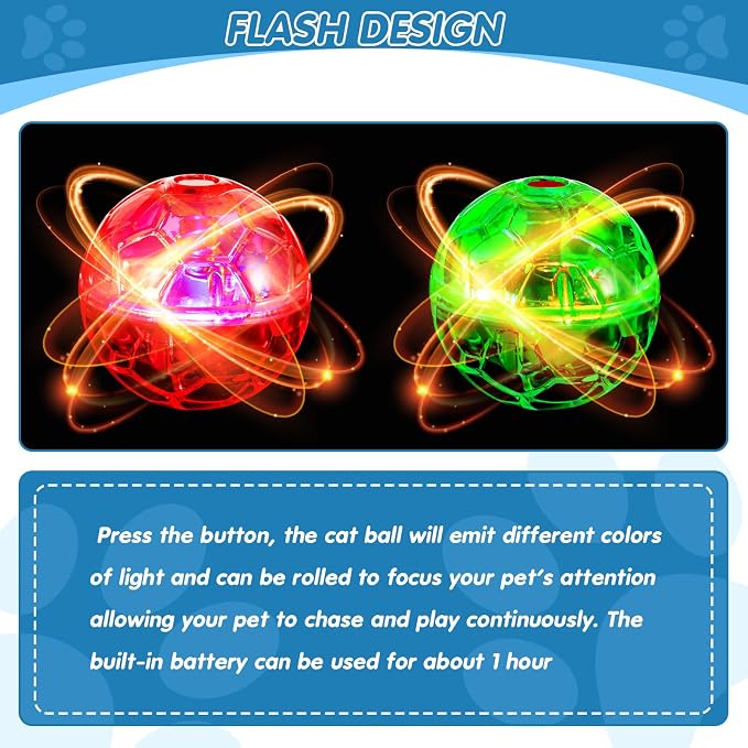 Frienda 4 Pcs Light up Cat Ball LED Motion Ghost Hunting Cat Ball, Colorful | Interactive LED Toy for Cats, Glowing Exercise with Motion Activated, Ghost Hunting Pet Indoor Play, Mini Running Ball