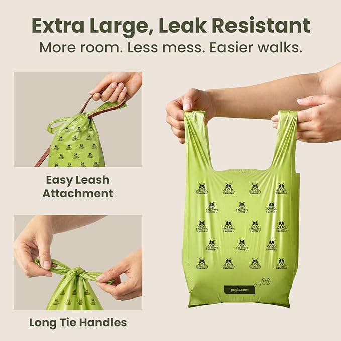Pogi's 300 Unscented Dog Poop Bags with Handles - Earth-Friendly, Leak-Proof, Ultra Thick, 4+ Month Supply