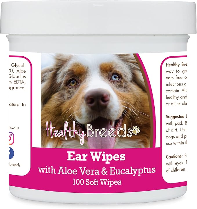 Healthy Breeds Australian Shepherd Ear Cleaning Wipes with Aloe & Eucalyptus, 100 Count