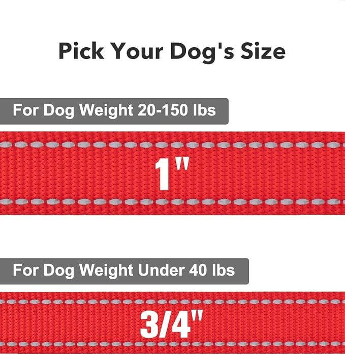 Taglory Reflective Dog Leash for Medium Large Dogs, 1in x 6ft, Red | Ideal for Night Walking, Strong for Sudden Pulls, Lightweight & Gentle on the Neck, Soft Padded Handle