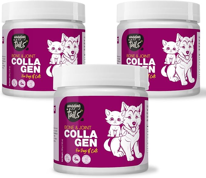 Bone & Joint Collagen Topper for Dog & Cat – UC-II Undenatured Type II, I & III Collagen Peptides – Supplement for Mobility & Health – Unflavoured Powder Easy to Digest – 7.05 oz (Pack of 3)