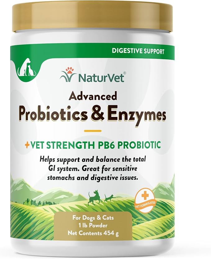 NaturVet Advanced Probiotics & Enzymes Powder for Dogs & Cats - 1lb
