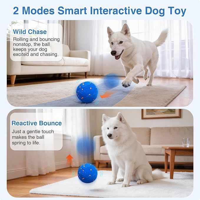 Interactive Dog Toys Ball with 2 Shells – Automatic Moving Rolling(Blue) | Bouncing dog toy with durable E-TPU shells IPX7 waterproof motion activated for medium & large dogs exercise & boredom relief