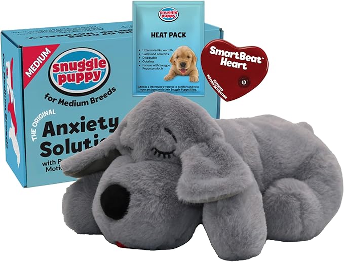 Snuggle Puppy Heartbeat Toy, Calming Comfort, Medium Breeds - Gray | Calming heartbeat toy, crate training comfort, heat pack, new puppy essentials, first nights, sleep, medium breeds 25-70 lbs