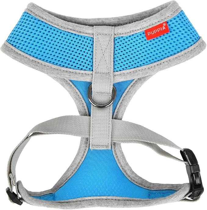 Puppia Soft Dog Harness II Mesh Over-the-Head All Season No Pull No Choke Walking Training Adjustable for Small & Medium Dog - Sky Blue - L