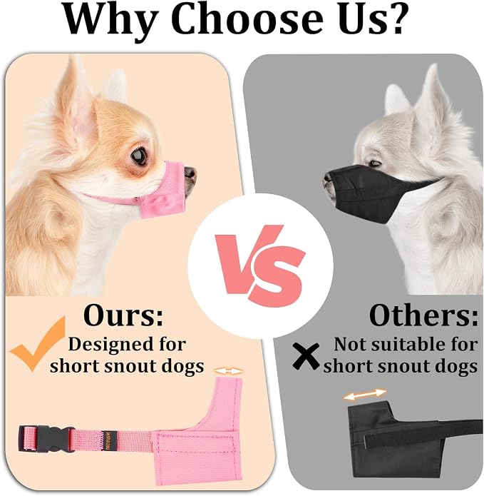 Fabric Dog Muzzle for Short Snout Small Dogs Chihuahuas Anti-Bite | Fits Shih Tzu Pomeranian Yorkshire Brachycephalic Dog, Grooming Vet Visits Walking Use, Prevent Chewing, Soft | Pink, XS